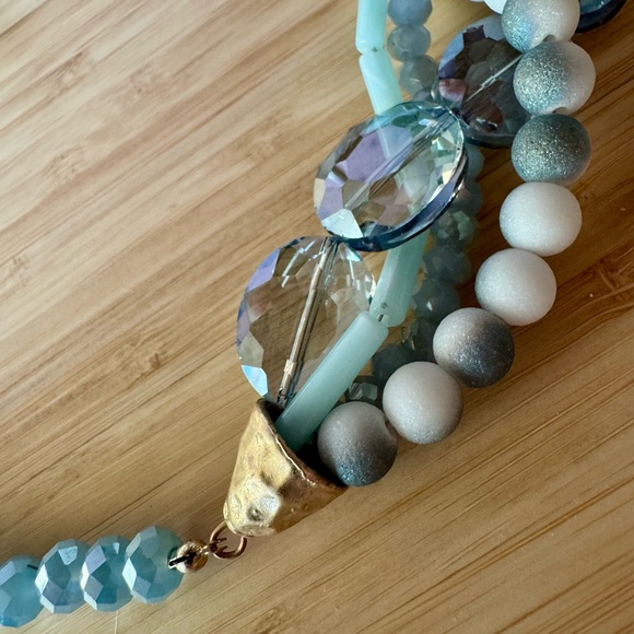Turquoise & Gold 4 Strand Beaded Necklace - Picture 4 of 5